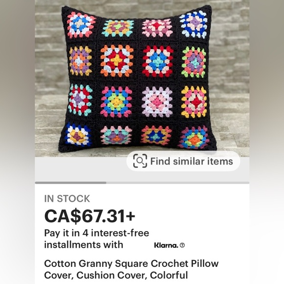 Hand crafted! Boho Granny square crochet retro cushion! Colourful 17”x17” - Picture 15 of 17